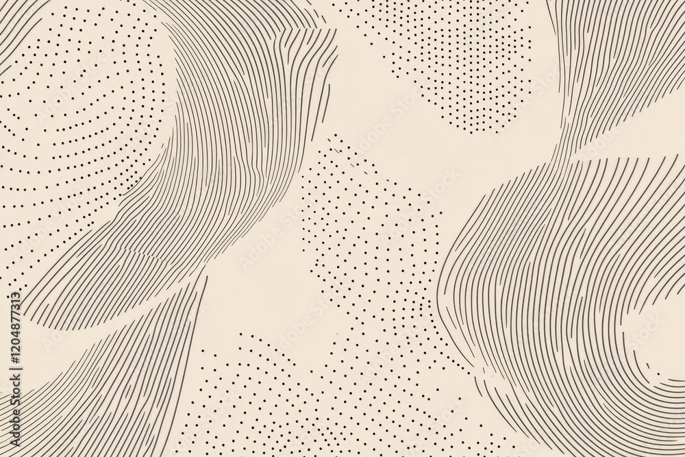 Leinwandbilder Pattern featuring abstract lines and dots on a soft beige background creating a modern artistic design. Generative AI