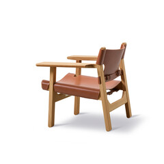 A wooden legs chair with leather + clipping path. The chair is isolated on a White background. Furniture, interior object, Modern chair.