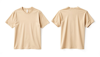 Naklejka premium Beige, light brown t-shirt model, front and back view isolated on white background.