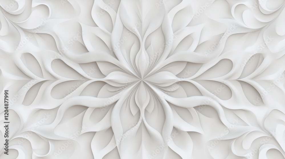 Poster Intricate symmetrical design created with textured layers in soft white tones for a modern aesthetic. Generative AI