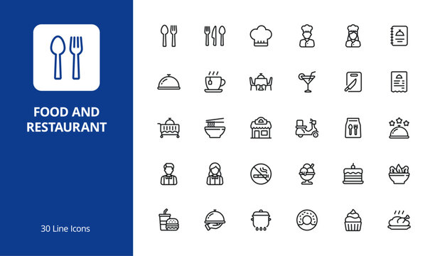Food and restaurant icon set with line style
