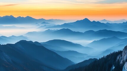 Obraz premium Mountains in the Mist at Sunset