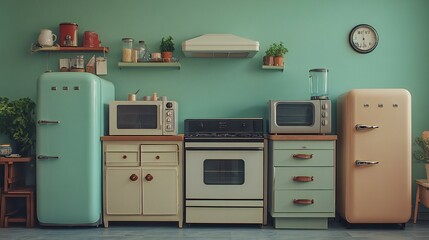 Retro Kitchen with Teal and Beige Appliances
