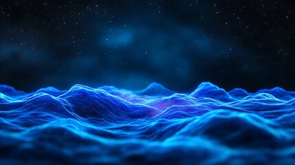 Abstract blue landscape at night with stars