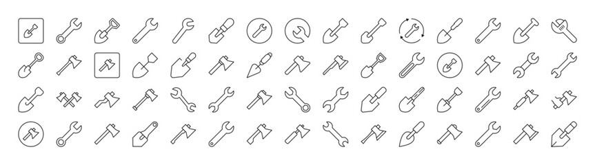 Pack of Brick Wall, Floor Plan, Building Related Line Icons. Outline Signs for Graphic and Web Design, Apps, Adverts, Various Cards