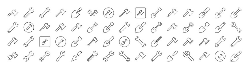 Fototapeta premium Bundle of Brick Wall, Floor Plan, Building Related Line Icons. Outline Signs for Graphic and Web Design, Apps, Adverts, Various Cards