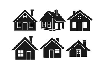 Simple Black Silhouette Houses Icon Set for Design