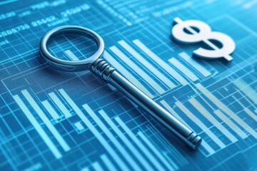 Financial Background with Chart Data and Key Symbol for Business Analysis and Success in Investments