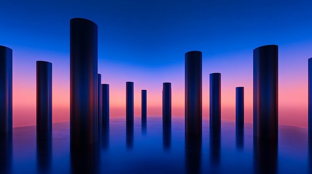 Dark Cylinders Reflecting in a Twilight Sky - Powered by Adobe