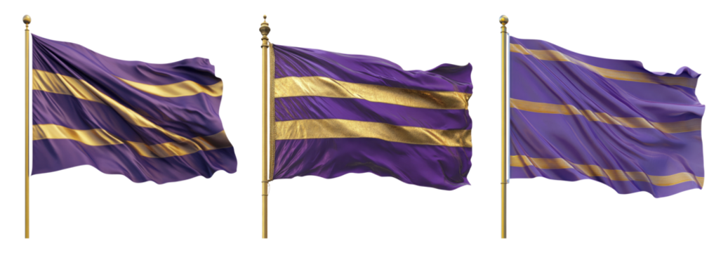 Isolated Purple Flag with Golden Stripes on Transparent Background