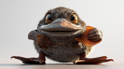 Obraz premium Cute Platypus Chick Eating, Studio, White Background, Childrens Book