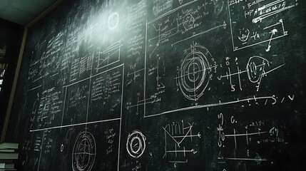 A blackboard filled with complex equations background