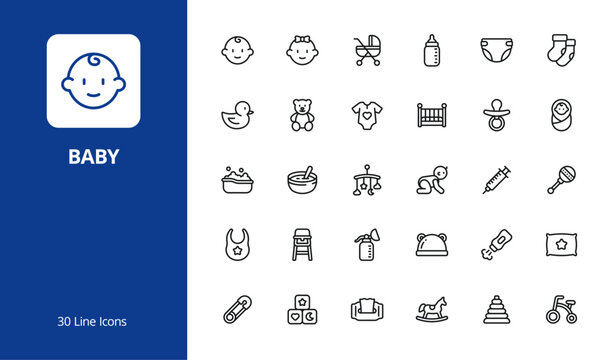 Kids and baby icon set with line style