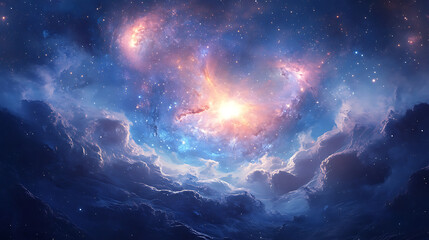 Fototapeta premium A beautiful blue sky with a few clouds and stars