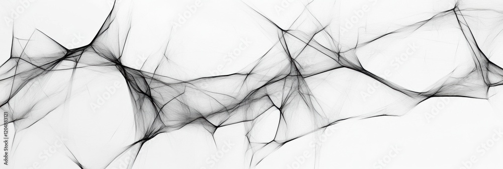 Poster abstract black and white lines create a web like structure in a minimalist design emphasizing fluidi