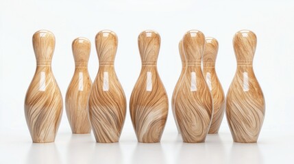 Wooden bowling pins studio setup, light background