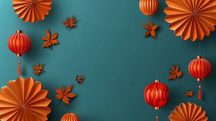 Happy Fasteuma Celebration with Lanterns and Autumn Leaves..