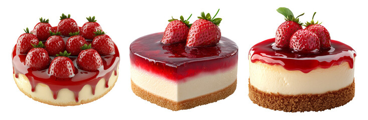 Delicious Strawberry Cheesecakes with Toppings on Clear Background