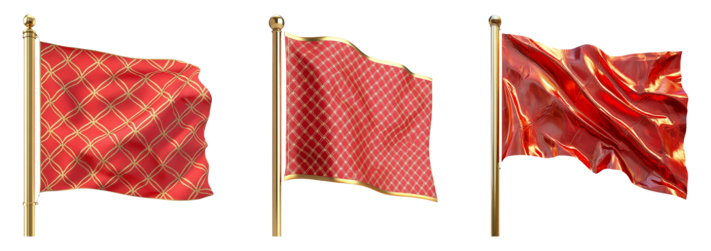 Realistic Red Flags Collection Isolated on Transparent Background