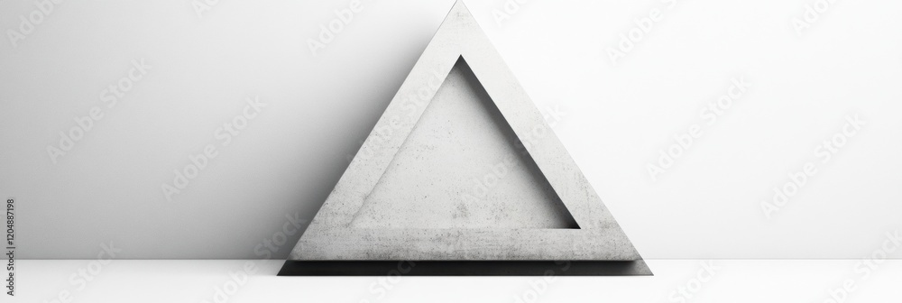 Poster Abstract concrete triangle sculpture on a white background in minimalistic design setting showcasing modern artwork. Generative AI