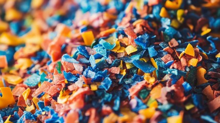 Obraz premium Processing shredded plastic waste into fine granules recycling facility industrial content clean environment close-up view sustainability concept
