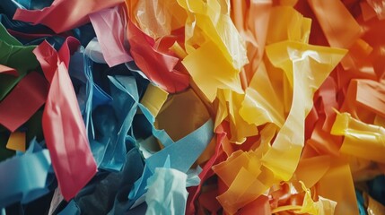 Sorting multicolored plastic scraps recycling facility macro photography industrial environment close-up waste management