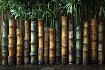 Bamboo stalks and plants form a natural wall
