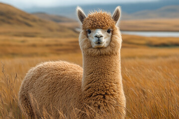 Obraz premium Alpaca standing in a field of tall grass