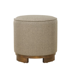 Grey fabric stools ottoman couch with wooden legs + clipping path.
The ottoman is isolated on a White background. Furniture, interior object, Modern ottoman.