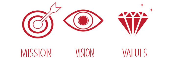 Mission, Vision and Values icon. Organization mission. Success and growth concepts. Colorful Unique designs. EPS10