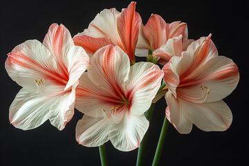 Fototapeta premium Amaryllis flowers in creamy white and coral hues