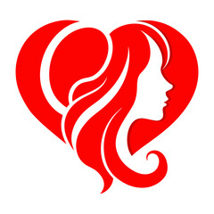 Romantic woman silhouette inside a heart shape, perfect for Valentine's Day.
