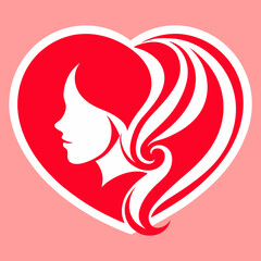 Beauty Parlour Logo Design,Heart Shape, Female Silhouette, 2D Style, White Background