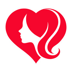 Beauty Parlour Logo Design,Heart Shape, Female Silhouette, 2D Style, White Background