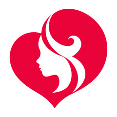 Beauty Parlour Logo Design,Heart Shape, Female Silhouette, 2D Style, White Background