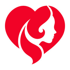 Beauty Parlour Logo Design,Heart Shape, Female Silhouette, 2D Style, White Background