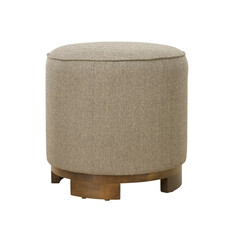 Grey fabric stools ottoman couch with wooden legs + clipping path.
The ottoman is isolated on a White background. Furniture, interior object, Modern ottoman.