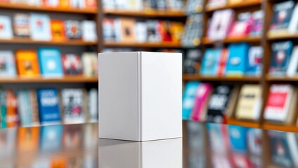 Blank gray hardcover book on bookstore showcase. 3D rendering illustration mock-up