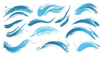 Abstract Blue Brush Strokes Collection on White Background