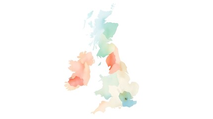 Watercolor map of Great Britain and Ireland.