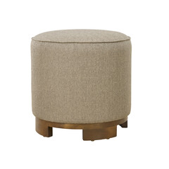 Grey fabric stools ottoman couch with wooden legs + clipping path.
The ottoman is isolated on a White background. Furniture, interior object, Modern ottoman.