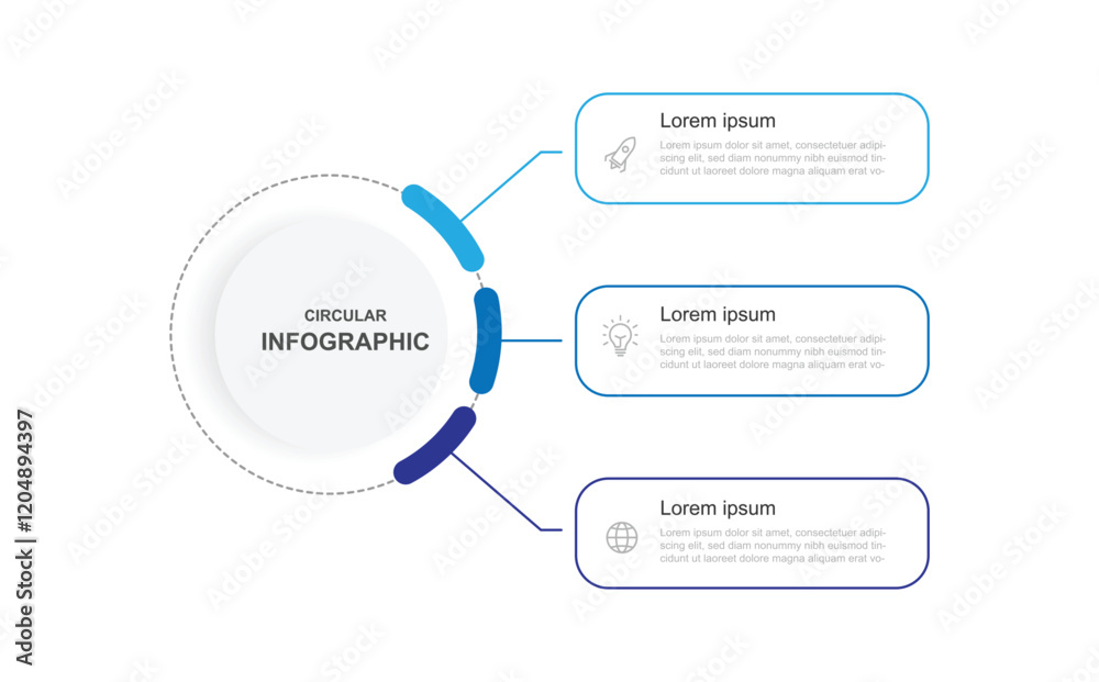 Aufkleber Vector template infographic with 3 step. Line circle with 3 point can be used for diagram information, workflow layout, business presentation and web graphic design 
