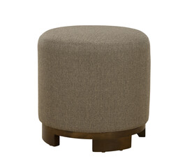 Grey fabric stools ottoman couch with wooden legs + clipping path.
The ottoman is isolated on a White background. Furniture, interior object, Modern ottoman.