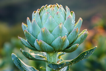 Fototapeta premium Dew Kissed Artichoke Bud In Morning Light