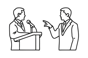 Character politics of business coach speaking. A politician giving a speech conveys his vision and mission. Speech concept with a man on podium Hand Drawn Continuous Li - Copy.