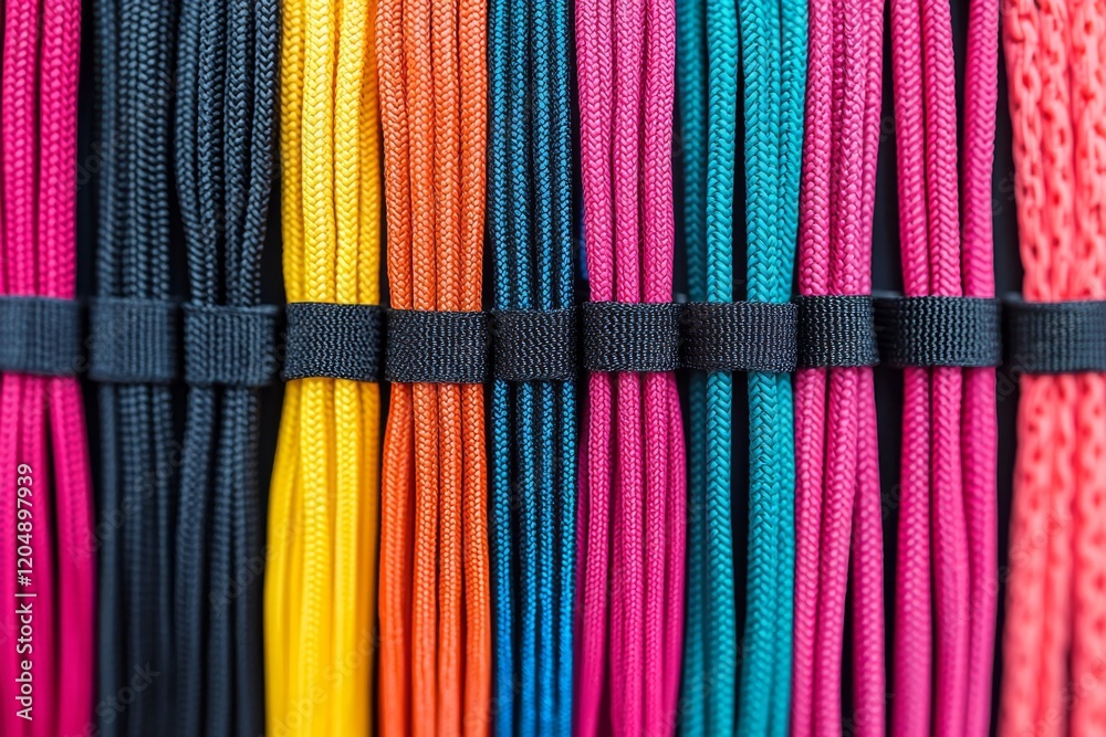 Poster close-up of well-organized internet wires, featuring a spectrum of colors that create a visually app