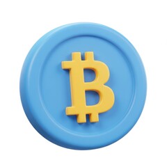 Obraz premium A 3D illustration of a blue Bitcoin coin isolated on a white background