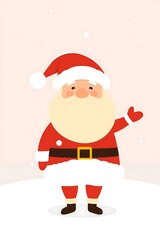 Cartoon Santa Claus waving on snowy background.