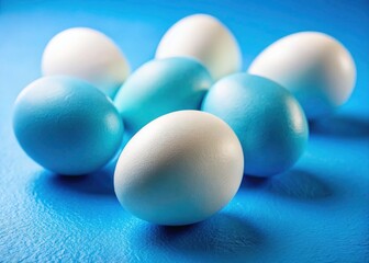 Easter Eggs Blue Background Photography, White Easter Eggs, Spring Holiday Food Photo, Pastel Easter Decor