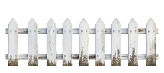 White wooden fence, isolated on transparent background